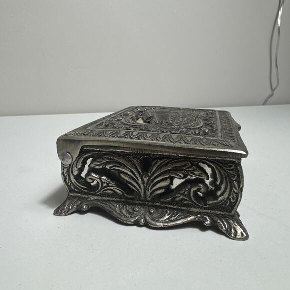 Antique Greek Trinket Box 5”x4.5” Parthenon Acropolis Athens Silver Plated/Solid - Picture 3 of 16